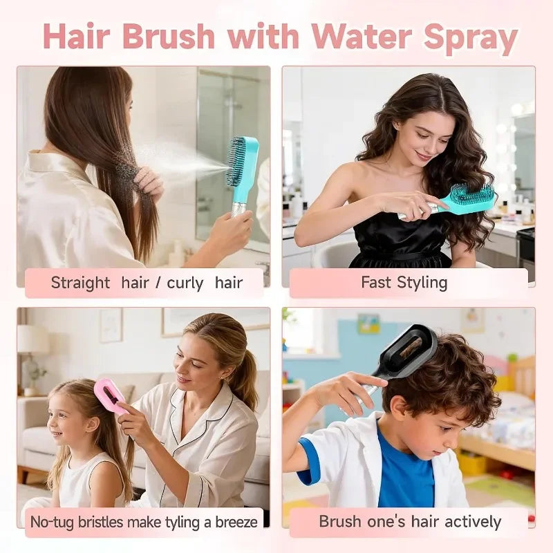 Hairbrush Sprayer Brush 2 in 1 Multi-functional Spray Bottle Comb with Water Spray Detangling Styling Salon Fluffy Modeling Comb