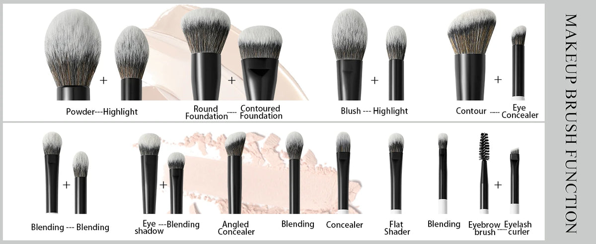 BEILI Dual-ended Makeup Brush Set Professional 12 Pcs Vegan Contour Foundation Powder Eyebrow Bronzer Brushes Cosmetics Kit