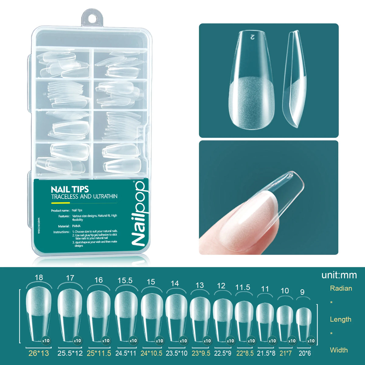 Nailpop 120pcs/box Gel X Nail Tips Medium Short Shape Almond/Square/Soft Gel Nail Tips False Nails Soak Off Easy Nail Extensions