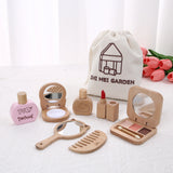 Kids' Pretend Makeup Toy Wooden Role‑play Dress‑up Vanity Gift Makeup Bag Set for Girls