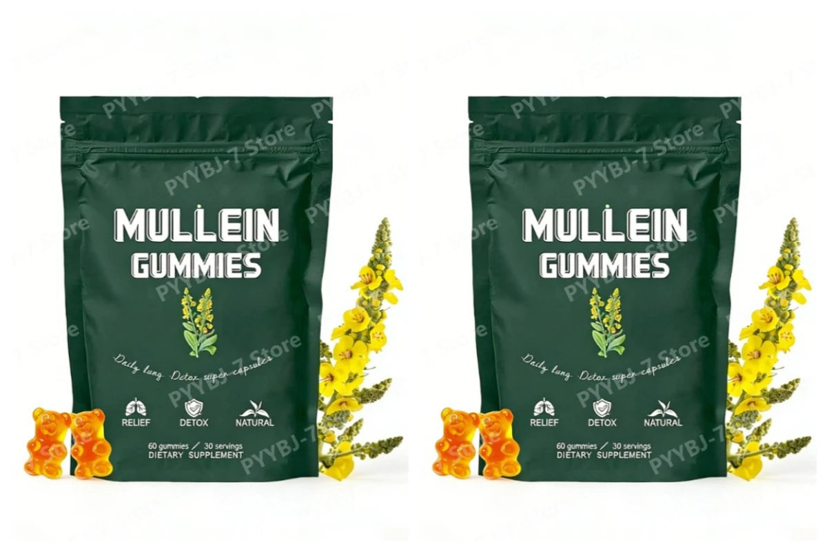 Mullein Gummies Supports Respiratory Health Pear Flavor Lung Health Sinus Relief 60 Grains Dietary Supplement