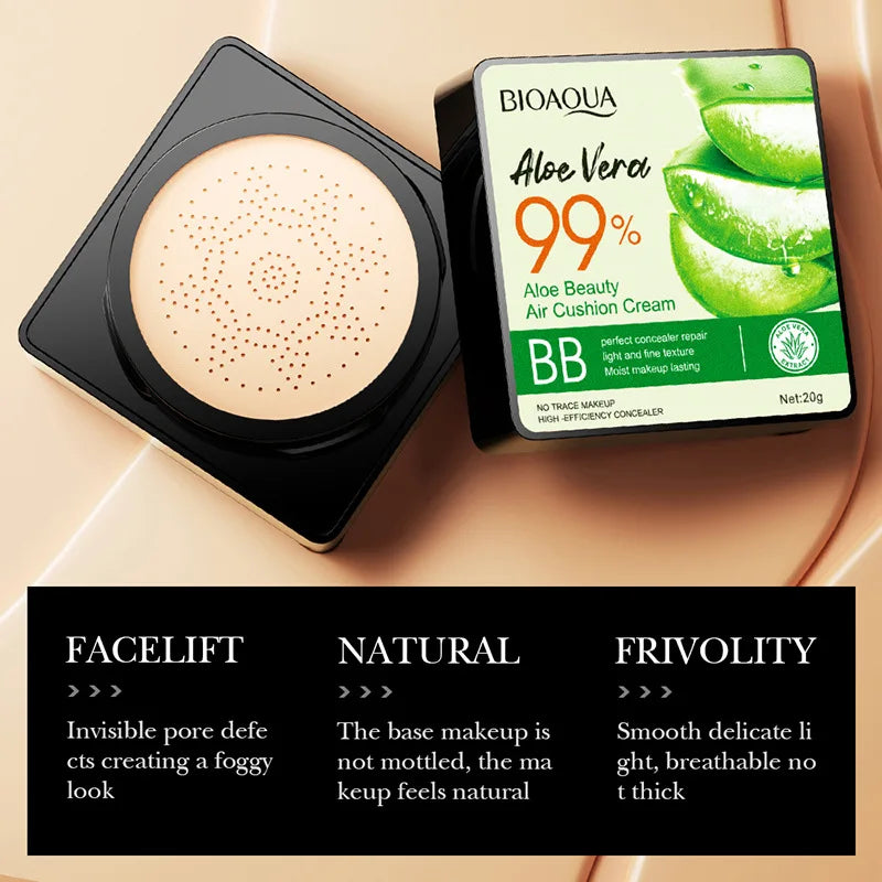 Aloe Air Cushion CC Cream Mushroom Head Puff Moisturizer Concealer Brightening BB Cream Waterproof Face Base Makeup Cosmetics