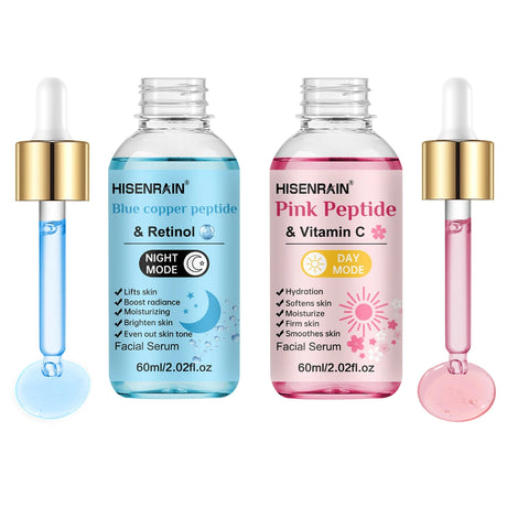 HISENRAIN Premium Pink & Blue Copper Peptide Serum - Anti-Aging, Skin Repair & Hydrating Facial Essence for Youthful Glow.