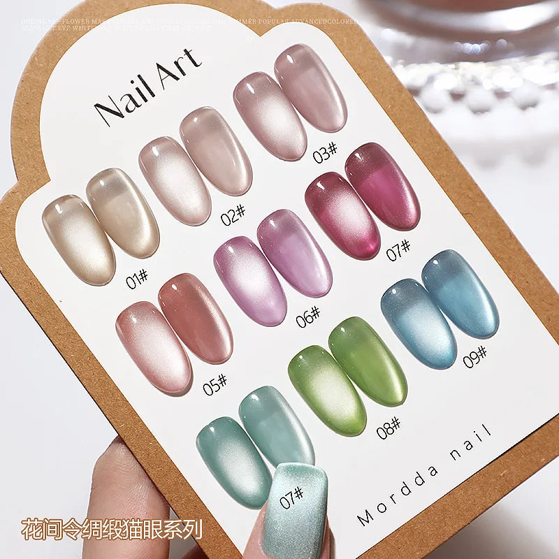 5g/Bottle White Moonlight Nail Cat's Eye Gel Magnetic Satin Gel Polish 9-Colors Soak Off Glitter Phototherapy Manicure Varnish