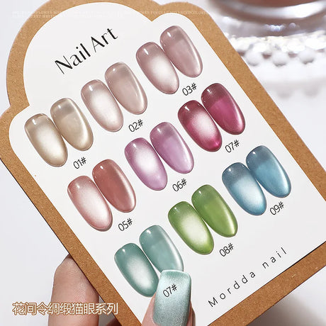 5g/Bottle White Moonlight Nail Cat's Eye Gel Magnetic Satin Gel Polish 9-Colors Soak Off Glitter Phototherapy Manicure Varnish