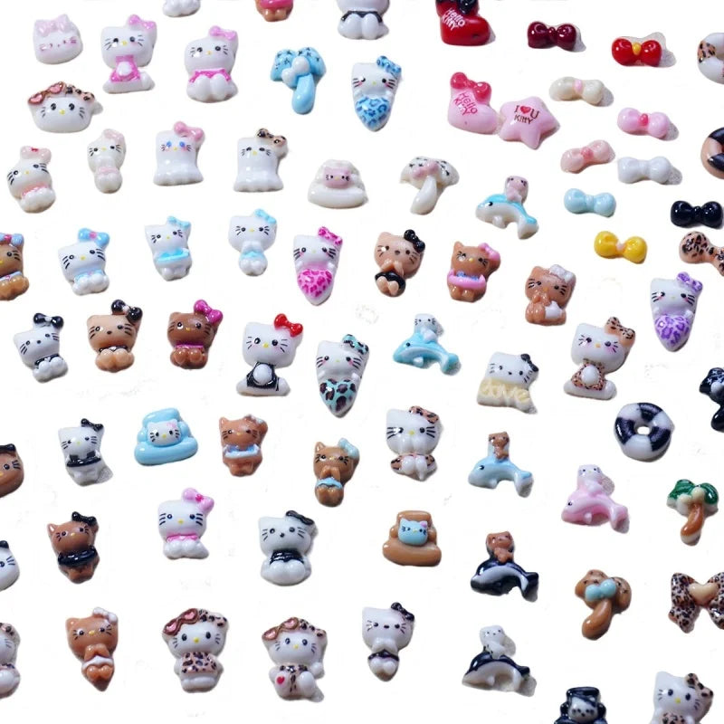50PCS Nail Parts Charms Cute Cartoon Hello Kitty Nail Art Jewelry Decoration Phone Case Hairpin Manicure Press On Accessories