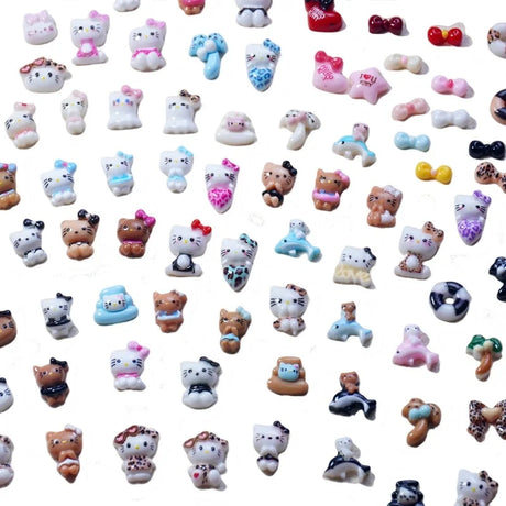 50PCS Nail Parts Charms Cute Cartoon Hello Kitty Nail Art Jewelry Decoration Phone Case Hairpin Manicure Press On Accessories
