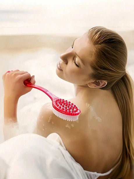 1pc Extra Long Handle Back Scrubber Brush (36.5cm), Shower Exfoliating Brush With Soft Bristles And Non-Slip Handle, Suitable For Hard-To-Reach Areas, Feet And Shoulders, Ideal For Elderly Care And Bathing Assistance, Essenti