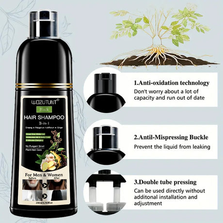 200ml 3 In 1 Natural Herbal Hair Dye Shampoo Black Dark Brown Cover Gray Deep Nourishing Fast Hair Coloring Cream for Women Men