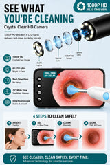 Visual Ear Wax Remover 1080P HD Camera USB-C Rechargeable Ear Cleaner IP67 Waterproof Otoscope with 6 LED Lights for Adults Kids