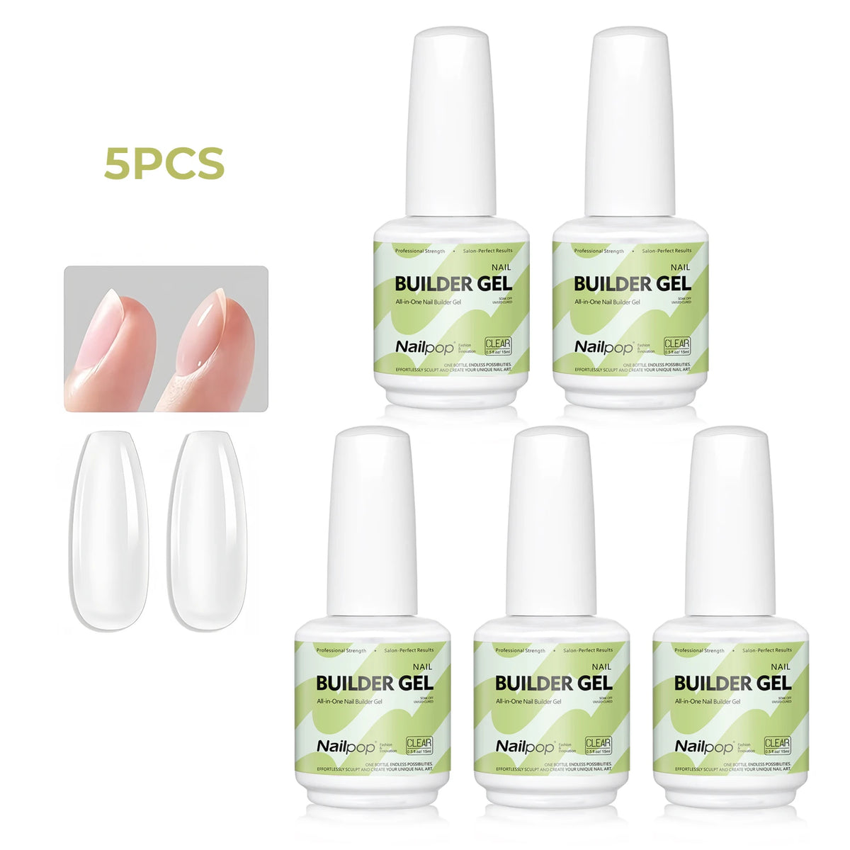 Nailpop 15ml Builder Gel Nail Polish for Nail Apex & Extension Strengthener Upgraded Soak Off UV Gel Rhinestone Glue 4 Colors