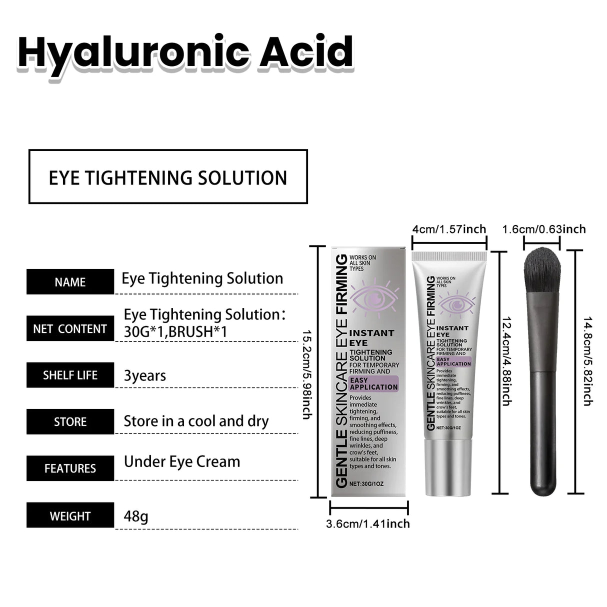 Instant Eye Care Cream With Brush Lasting Moisturizing Firming Smoothing Fine Lines Anti-Aging Eye Bag Removal Skin Care