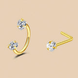 6/2pcs Horseshoe Nose Rings With L-Shape Nose Stud, Stainless Steel Rianbow CZ Nose Ring,, Lip Eyebrow Helix Ear Piercing