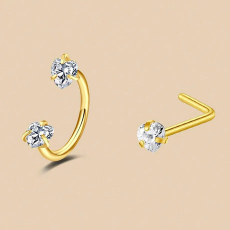 6/2pcs Horseshoe Nose Rings With L-Shape Nose Stud, Stainless Steel Rianbow CZ Nose Ring,, Lip Eyebrow Helix Ear Piercing