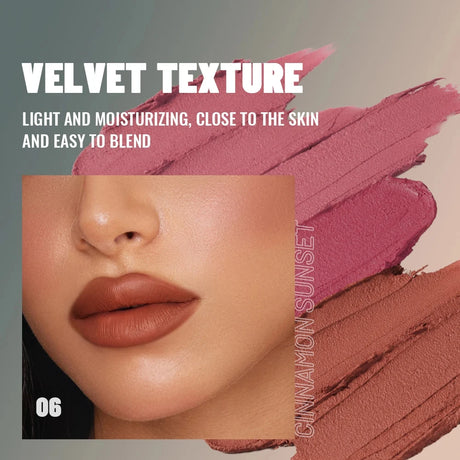 1pc Matte Velvet Lip Gloss, Highly Saturated Liquid Lip Mud, Non-Stick Long Lasting, All Skin Tones Compatible, 5 Shades Mixed P