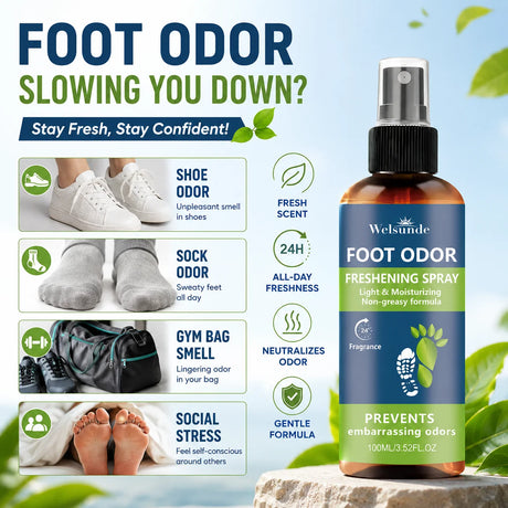 Instant Freshness Spray,FOOT ODOR CONTROL SPRAY, a Natural Plant-Based Formula, Quickly Deodorizes Lasts Long, Refreshing The Feet, Absorb a Large Amount of Sweat, Shoe And Foot Odor, Shoe Odor Remover, Feet Care Products, Sh