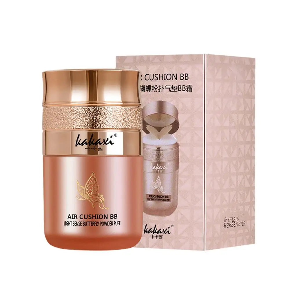Butterfly Cushion BB Cream,Moisturizing Concealer Makeup Base BB Liquid Foundation,Butterfly Air Cushion Powder Puff CC Cream