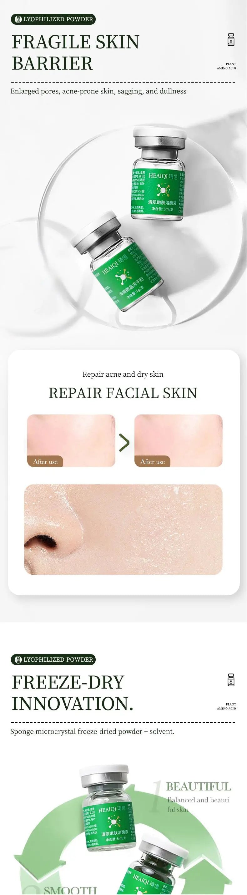 10pcs Sponge Microcrystal Freeze-dried Powder Collagen Regeneration Natural Biological Extract Sponge Spicules Skin Cell Renew
