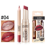 2-in-1 Lip Makeup Set, Matte Lipstick & Lip Liner Pencil, Nude Brown, Waterproof Long Lasting Tinted Lip Balm Contour Kit