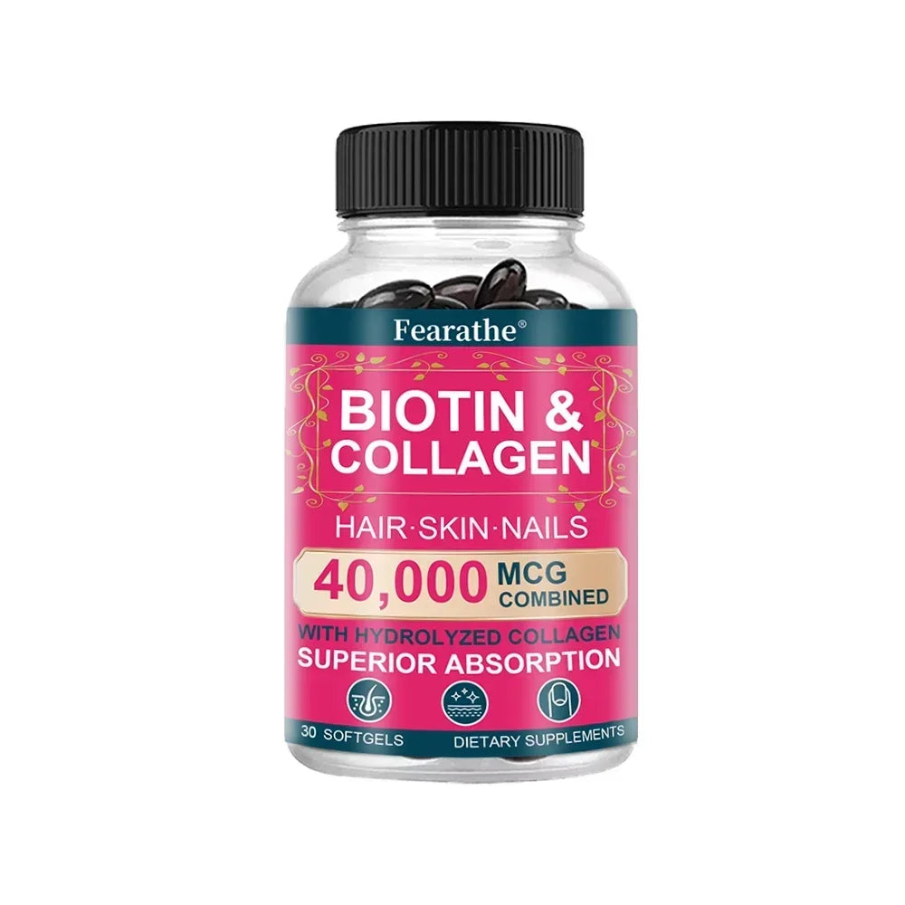 Biotin 40000mcg with Collagen, Support Hair Growth, Strong Nails, Radiant Skin & Anti-Aging, Strong Joints for Men and Women