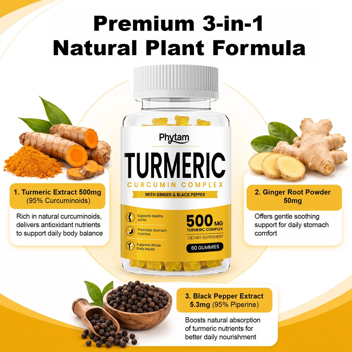 Turmeric Curcumin Gummies With Ginger And Black Pepper Supports Healthy Joint Wellness Cardiovascular Wellness And Overall Body Wellness Supplement