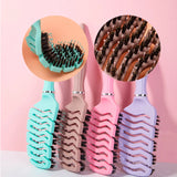 1pcs Curved Vented Boar Bristle Comb Professional Scalp Massage Comb Detangling Curl Anti-static Hairbrush Salon Styling Tool