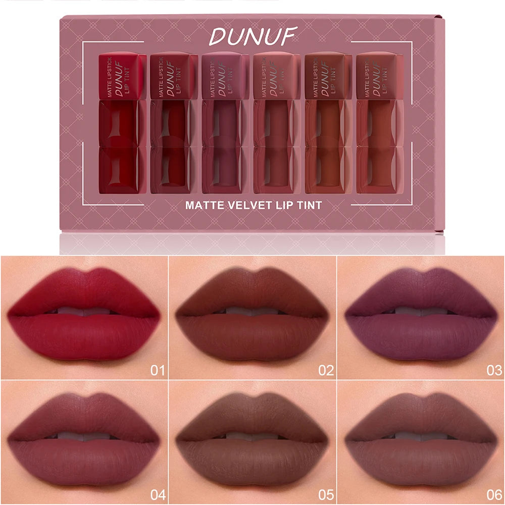 6pc/set Velvet Matte Lipstick Long-lasting Waterproof Lip Gloss Lip Glaze Non-Stick Cup Nude Red High Pigment Y2K Christmas Gift