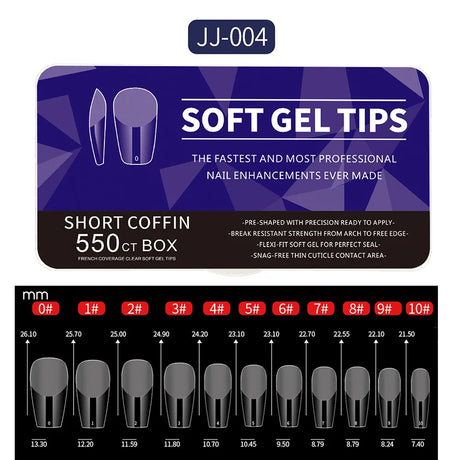 550pcs Soft Gel Nail Tips Medium Short Almond Coffin Full Cover Matte Extension Tool Acrylic Press on Nail French Manicure Decor