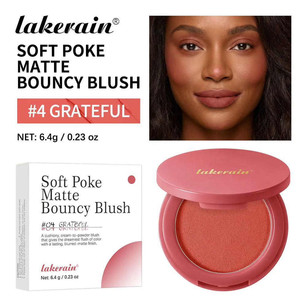 Lakerain Soft Poke Matte Blush Fresh Silky-smooth Skin Finish Long Lasting Luminosity Moisturizing Natural Matte Bouncy Blusher