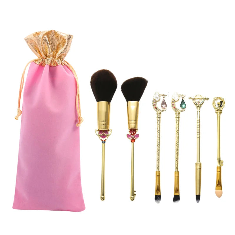 Cute Pink Makeup Brush Set with Anime Element Storage Pouch Professional Beauty Tool Combination Girly Makeup Brush Full Set