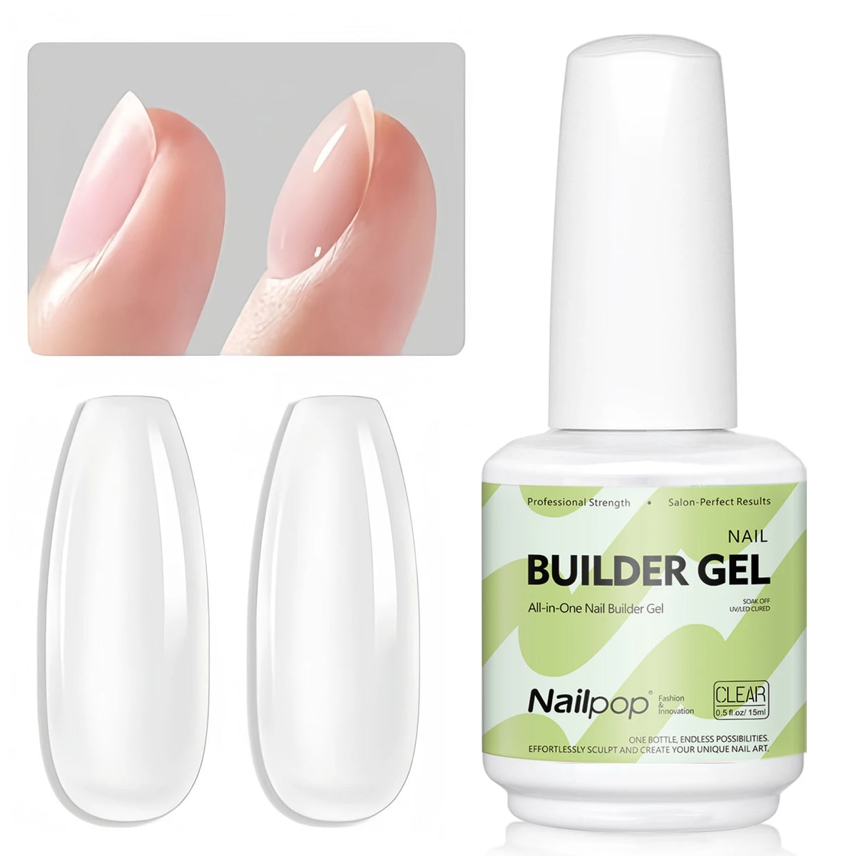 Nailpop HEMA/TPO Free Top Base Coat Gel Polish 15ml Clear Soak Off UV/LED Cured Professional Art Salon Home Use Long Lasting 1Pc