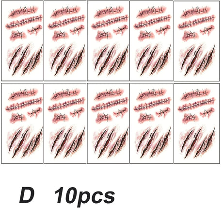 5/10pcs Halloween Scar Temporary Tattoo Stickers Red Blood Clot Face Tattoo Waterproof Cosplay Gifts For Men Women Party Decor