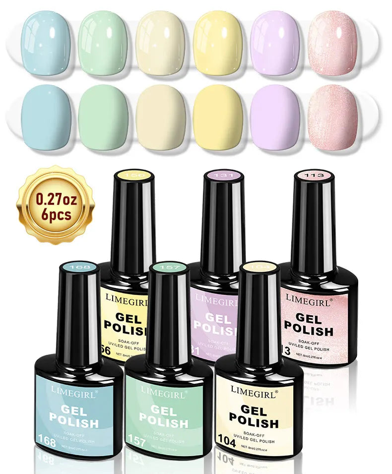 LIMEGIRL 6pcs/set Gel Nail Polish Ice Cream Color Vernis Semi-Permanent UV Gel Nail Art Varn Nail Polish Gel kit