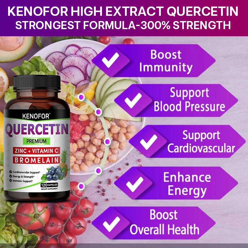 Quercetin Capsules with Bromelain, Vitamin C, Ashwagandha, Antioxidant, Support Immune, Respiratory & Cardiovascular Wellness