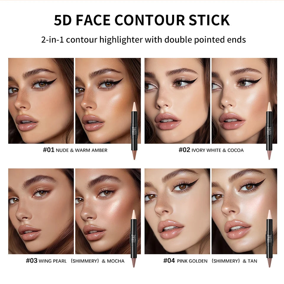 Dual Head Contour Highlighter Stick Sculpt V Face Nose Shadow Concealer Waterproof Long Lasting Smooth Blending Facial Makeup Cosmetics