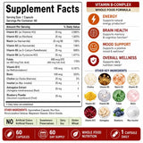 B Complex Vitamins Supplement with Biotin B12 Folate Blueberry Astragalus Herbal Blend for Daily Energy Wellness Support 60 Ct