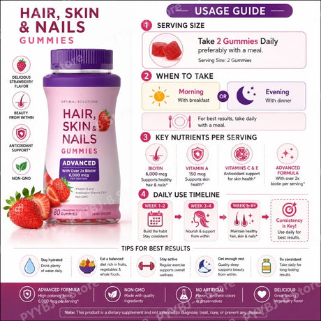 Biotin Gummie Strawberry Flavor with 6000Mcg Biotin & Vitamin Support Healthy Hair Skin and Nails 80pcs Nutritional Supplement