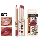 2-in-1 Lip Makeup Set, Matte Lipstick & Lip Liner Pencil, Nude Brown, Waterproof Long Lasting Tinted Lip Balm Contour Kit