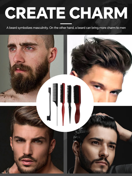 Hair Styling Comb & Brush Set, Boar Bristle Teasing Brushes & Tail Combs, Edge Control Styling Tools，Nylon Bristles, ABS Handle