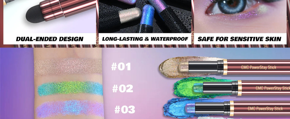 CHARMACY New Multichrome Eyeshadow Stick with Sponge Waterproof Long Lasting Glitter Eye Professional Maquillaje for Women