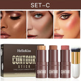 4pcs Contour Stick, Highlighter Stick, Blush Stick 4pcs Cream Contour Kit with Contour Brush, Create Face Contour, Non-greasy