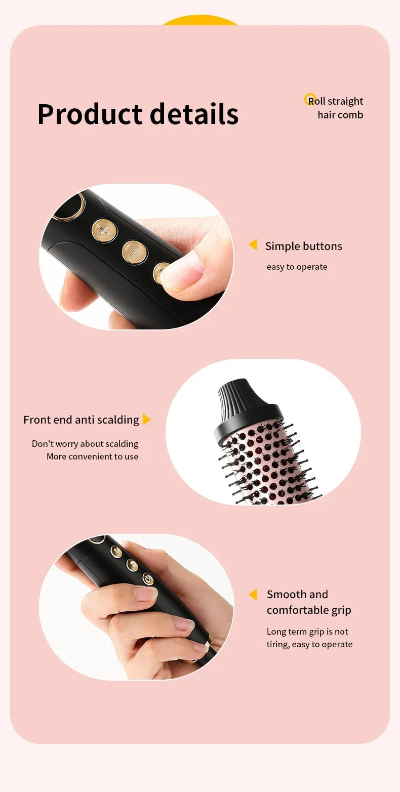 Fluffy Comb Straight Hair Curling and Straightening Dual Purpose Curling Brush PTC Heating Red Light Hair Care Curling Iron