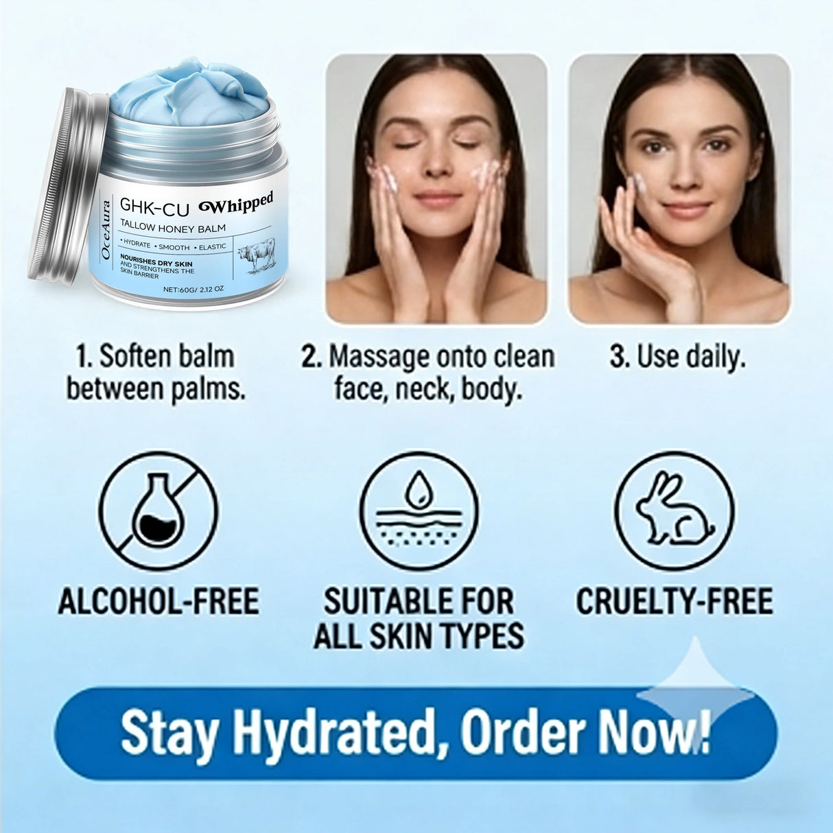 Copper Peptides PDRN GHK-Cu Beef Tallow for Skin Blue Balm Manuka Honey Face and Body Moisturizer Mature Dry & Sensitive Skin