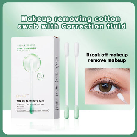 ikAllANT Makeup Remover Cotton Swabs - 25 pieces-Pre-soaked with Cleansing Liquid, Foldable for Instant Use, Beauty Cleaning,