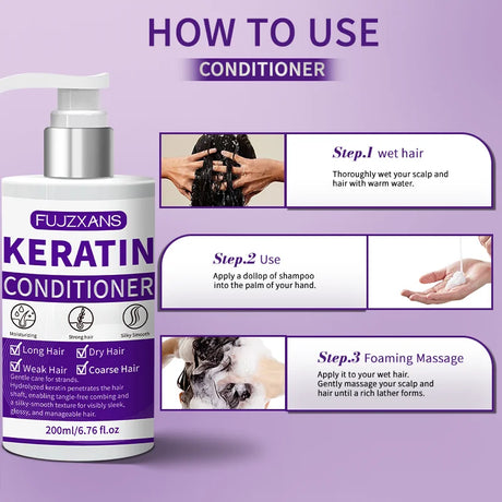 Keratin Shampoo and Conditioner Set, Professional Repairing & Smoothing Treatment for Dry Damaged Hair Anti-Frizz Hydrating Gift