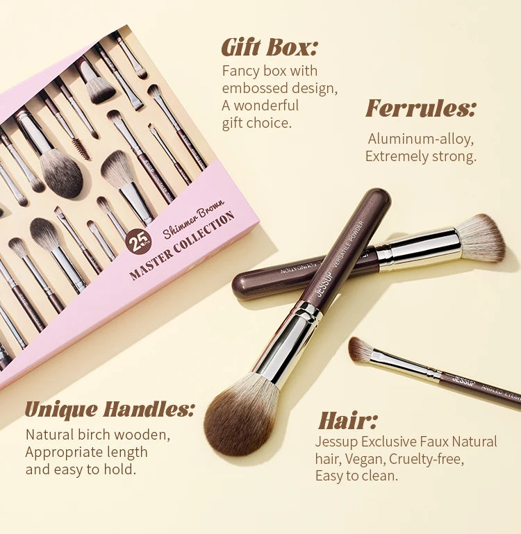 Jessup Makeup Brushes Set 15/25pcs Premium Synthetic Brown Make up Brushes Foundation Eyeshadow Concealer Blush Eyeliner, T511