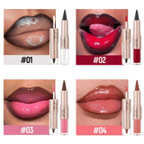 Black Brown Tapered Lip Liner Contour Pencil Double Head Mirror Plumping Lip Glaze Crystal Lip Gloss Sexy Red Lips Tint Makeup