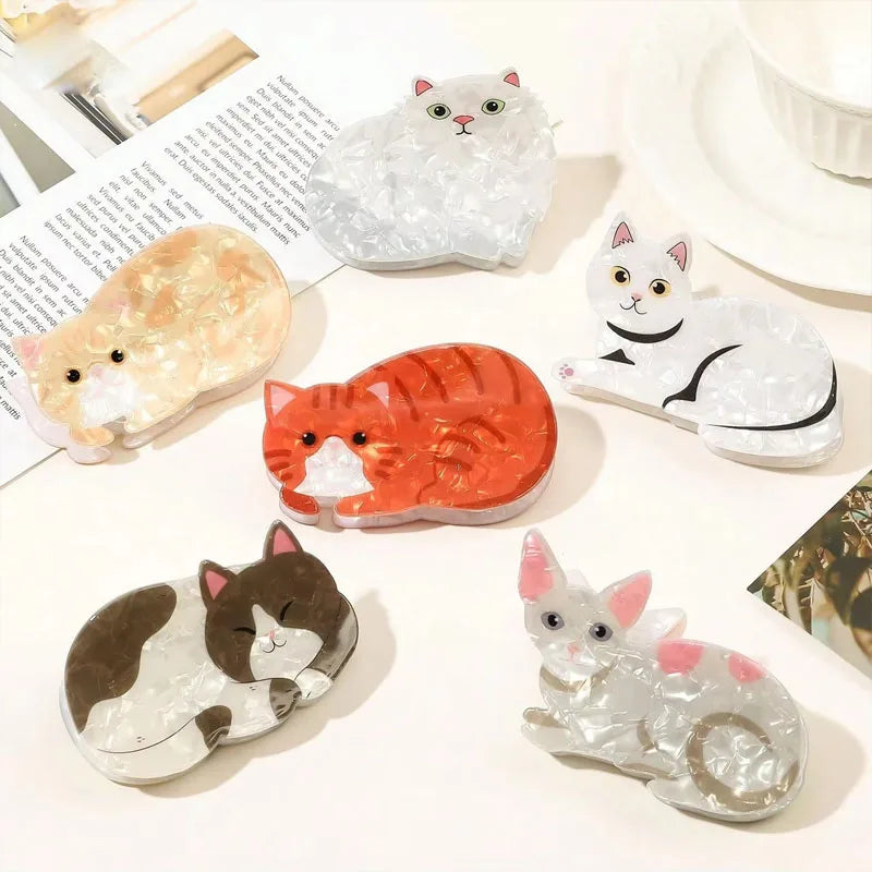 1/6pcsCute and Sweet Cartoon Orange Cat Puppet Kitten Hair Clip High Grade Acrylic Hair Claw Back of Head Coiled Hair Shark Clip