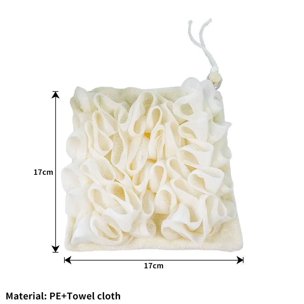 2-In-1 Bath Ball Towel Loofah With Drawstring Closure For Soap Soft Exfoliating Mesh Shower Sponge Body Skin Care Bathing Tools