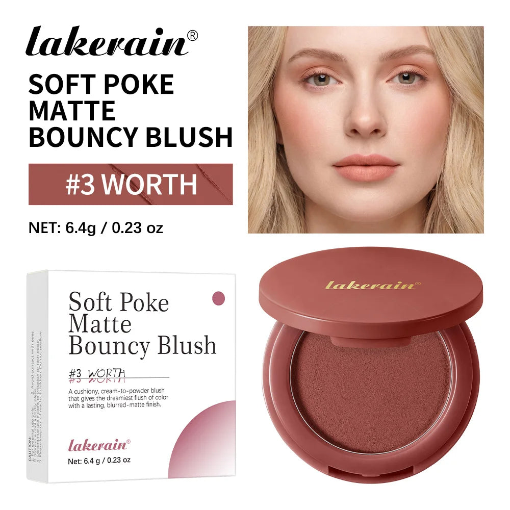 Lakerain Soft Poke Matte Blush Fresh Silky-smooth Skin Finish Long Lasting Luminosity Moisturizing Natural Matte Bouncy Blusher